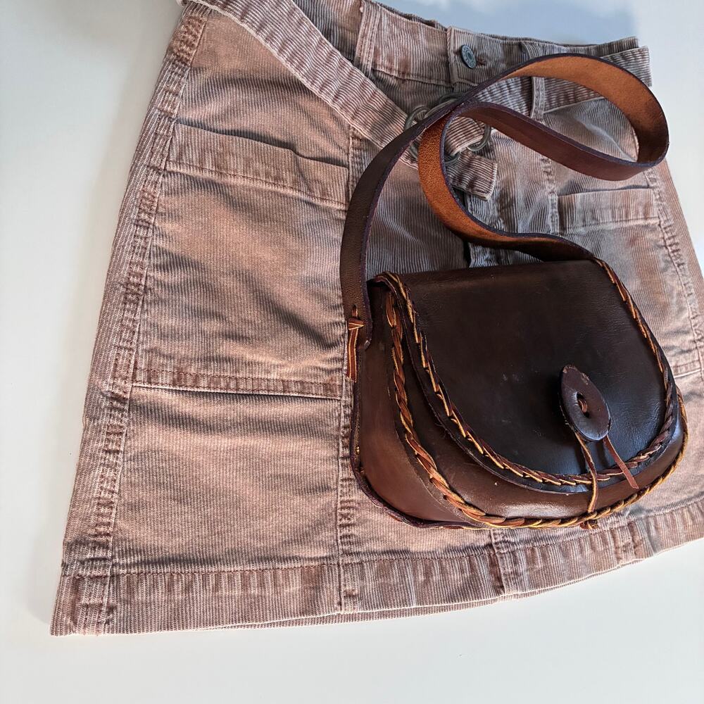 Vintage Handmade Brown Leather Saddle Bag Crossbody | Boho Western Artisan Purse - Picture 13 of 16